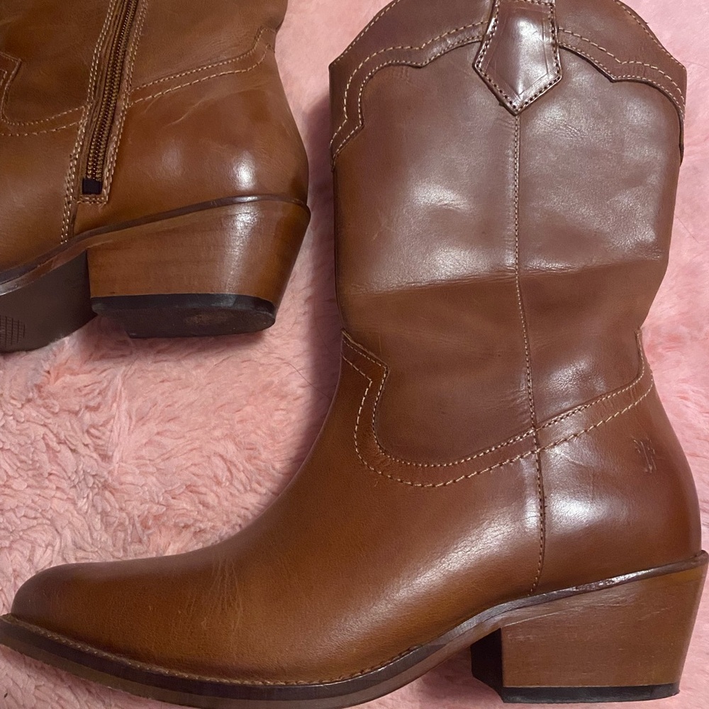 Frye Brown Leather Western Boots - Picture 2 of 10